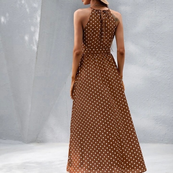 Polka Dot Print Halter Neck Dress - Picture 2 of 7